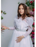 Long Sleeves White Organza V Back Flower Girl Dress